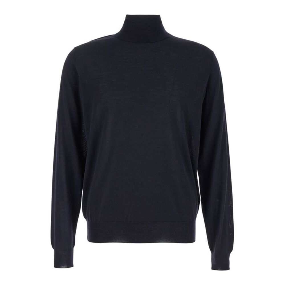 Plain Men Blue Turtleneck With Long Sleeves In Wool Man